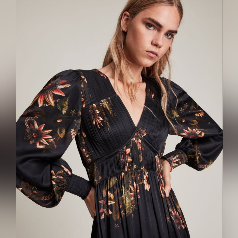 ALL SAINTS Estelle Avifauna Silk Blend Dress, Worn Once